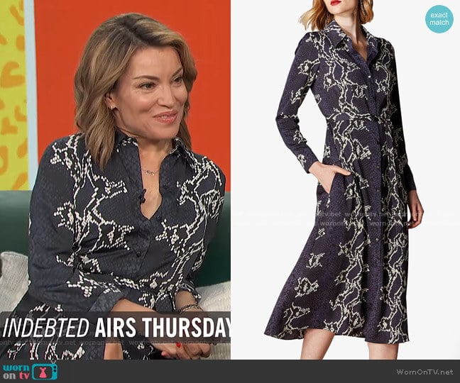 Snake Print Midi Shirt Dress by Karen Millen worn by Kit Hoover on Access Hollywood