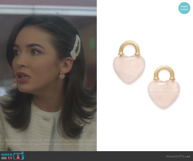 Gold-Tone Stone Heart Stud Earrings by Kate Spade worn by Bess (Maddison Jaizani) on Nancy Drew