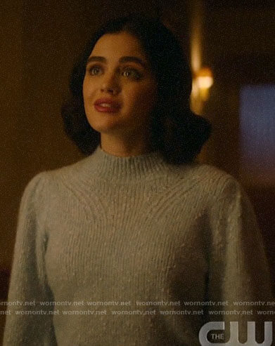 Katy’s blue textured sweater on Katy Keene