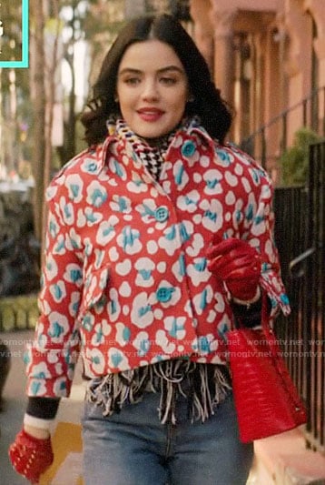 Katy’s red and blue cropped leopard print jacket on Katy Keene