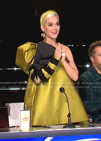 Katy Perry's yellow one-shoulder mini dress on American Idol