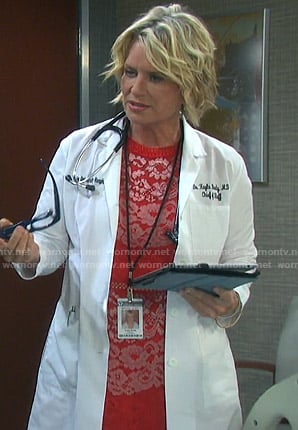 Kayla’s red floral lace dress on Days of our Lives