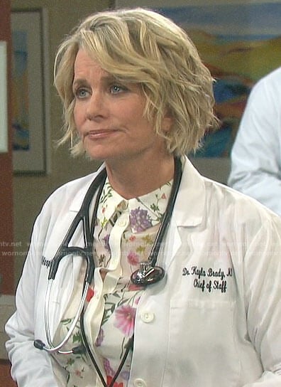 Kayla’s white floral button down blouse on Days of our Lives