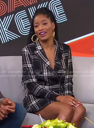 Keke's black plaid blazer dress on GMA Strahan Sara And Keke