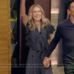 Kelly’s black polka dot ruffle midi dress on Live with Kelly and Ryan