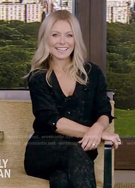 Kelly's black button front jumpsuit on Live with Kelly and Ryan