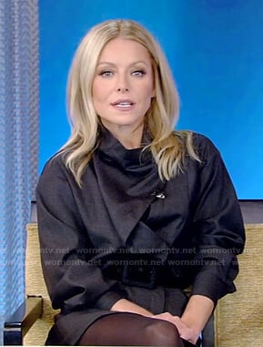 Kelly's dark grey asymmetric shirtdress on Live with Kelly and Ryan