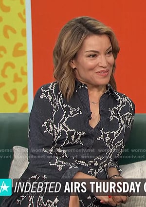 Kit's navy snake print shirtdress on Access Hollywood