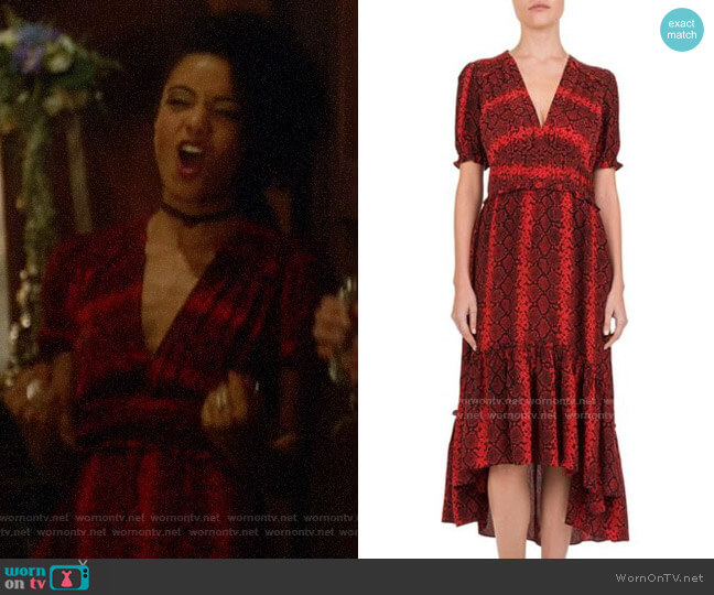The Kooples Red Hot Snake-Print Midi Dress worn by Charlie (Maisie Richardson-Sellers) on Legends of Tomorrow