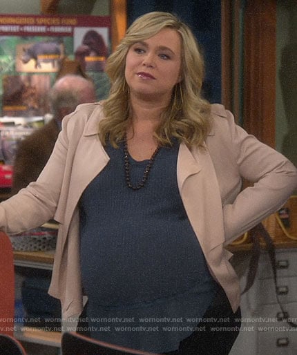 Kristin's teal blue textured top on Last Man Standing