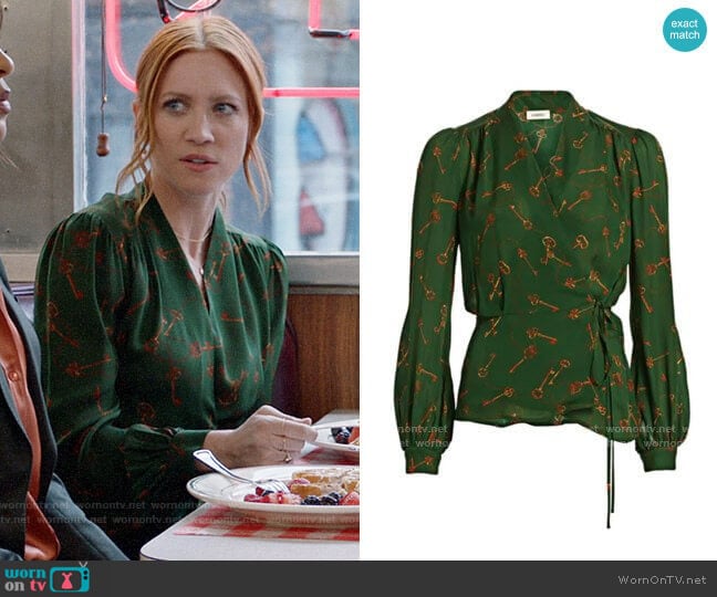 L'Agence Cara Blouse in Pine worn by Julia Bechley (Brittany Snow) on Almost Family