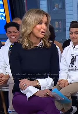 Lara’s navy navy jeweled sweater on Good Morning America