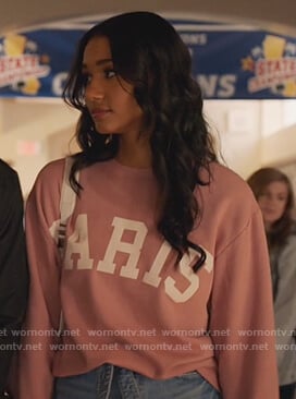 Layla’s pink Paris print sweatshirt on All American