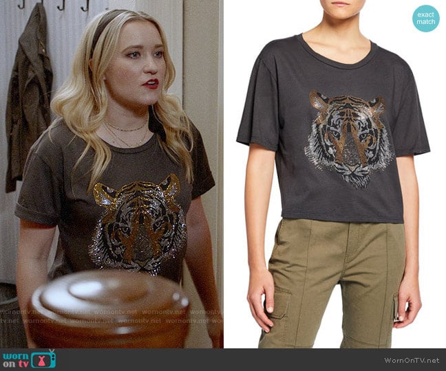 Le Superbe Tony Rhinestone Tiger Tee worn by Roxy Doyle (Emily Osment) on Almost Family