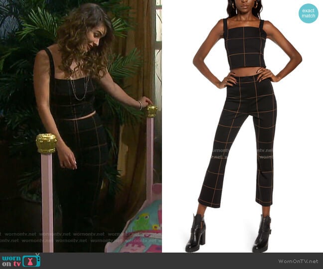 Plaid Crop Ponte Tank Top and Ponte High Waist Pants by Leith worn by Sarah Horton (Linsey Godfrey) on Days of our Lives