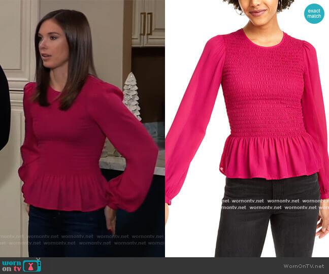 Smocked Peplum Blouse by Leyden worn by Willow Tait (Katelyn MacMullen) on General Hospital