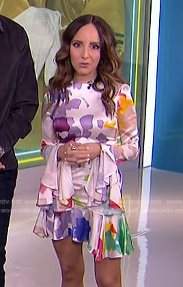 Lilliana’s printed ruffle satin mini dress on E! News