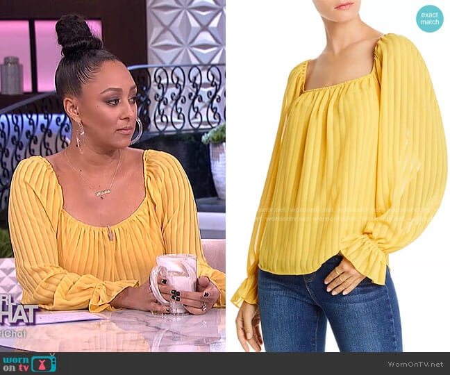 Cara Striped Square-Neck Top by Lini worn by Tamera Mowry on The Real