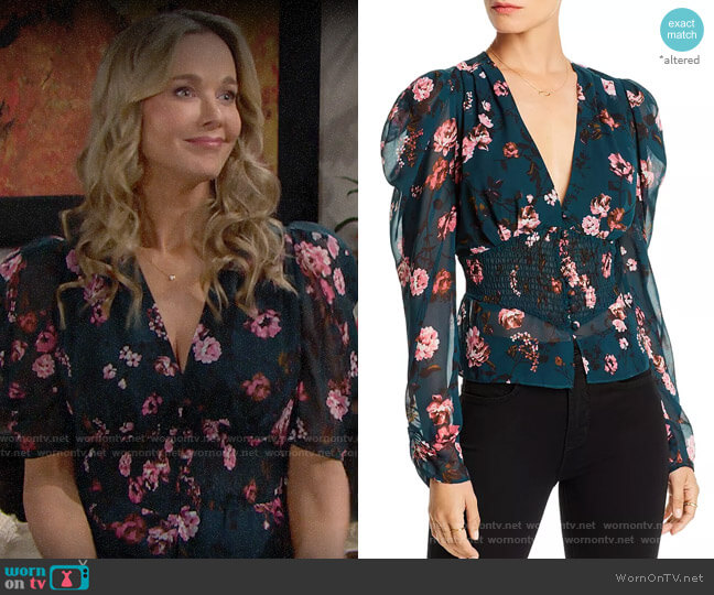 Lini Nora Puff-Sleeve Floral Smocked Top worn by Donna Logan (Jennifer Gareis) on The Bold and the Beautiful