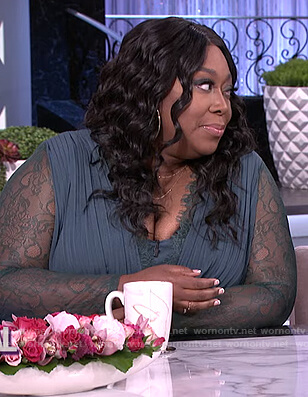 Loni’s green lace pleated dress on The Real