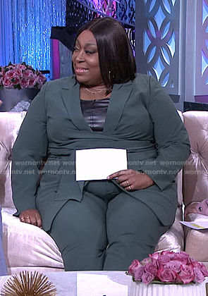 Loni’s green tie waist blazer and pants on The Real