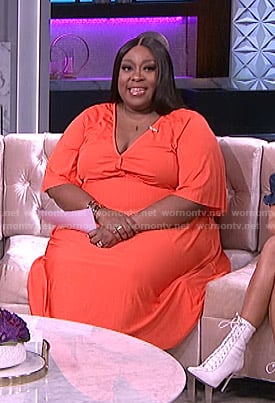 Loni’s orange pleated midi dress on The Real