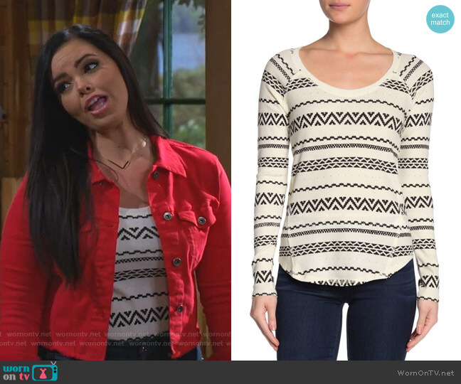 Geometric Print Thermal Knit Shirt by Lucky Brand worn by Lou Hockhauser (Miranda May) on Bunkd