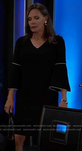 Lucy's black bell-sleeve dress with white trim on General Hospital