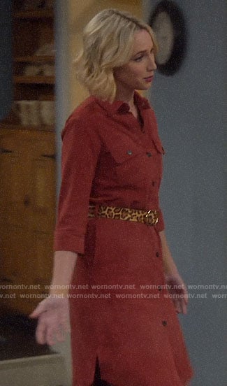 Mandy's red suede shirtdress on Last Man Standing