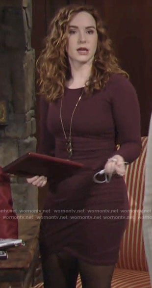 Mariah's burgundy long sleeved mini dress on The Young and the Restless