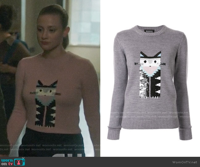 Markus Lupfer Cat Sweater worn by Betty Cooper (Lili Reinhart) on Riverdale