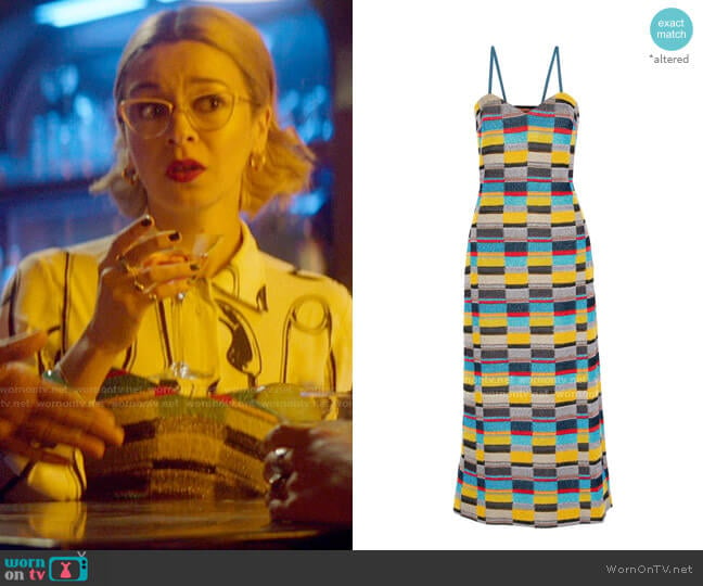 Missoni Metallic crochet-knit midi dress worn by Pepper Smith (Julia Chan) on Katy Keene