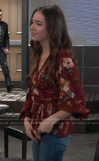 Molly’s red floral wrap blouse on General Hospital