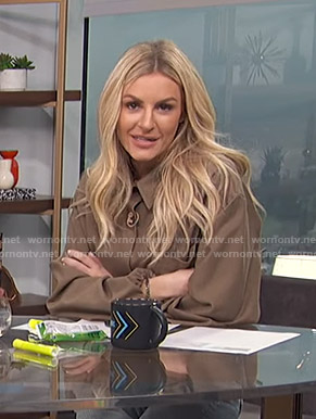 Morgan's brown button down shirt on E! News Daily Pop