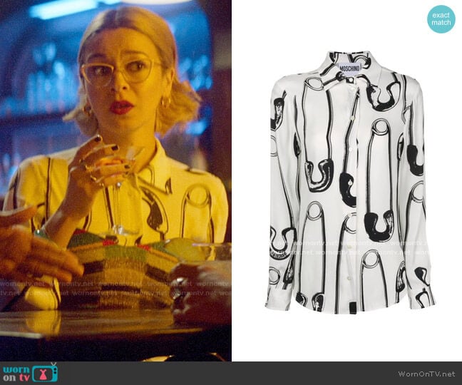 Moschino Safety Pin Print Shirt worn by Pepper Smith (Julia Chan) on Katy Keene