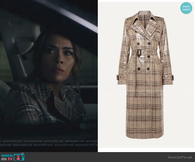 Handsome Checked Vinyl Trench Coat by Munthe worn by Cristal Jennings (Daniella Alonso) on Dynasty