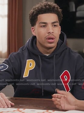 Andre's black P embroidered hoodie on Black-ish