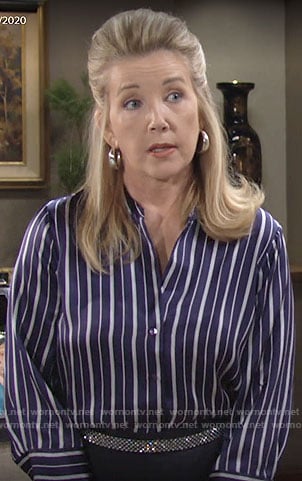 Nikki’s blue striped button down blouse on The Young and the Restless