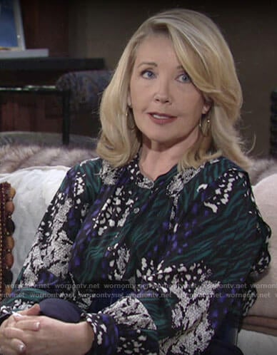 Nikki’s mixed animal print blouse on The Young and the Restless