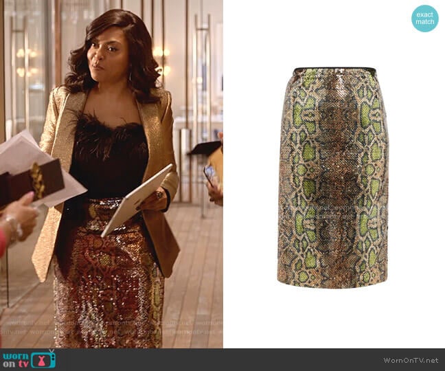 Fantasia Sequinned Snake-Pattern Pencil Skirt by No.21 worn by Cookie Lyon (Taraji P. Henson) on Empire