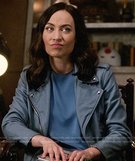 Nora's blue leather moto jacket on Legends of Tomorrow