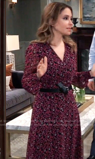 Olivia’s black floral belted dress on General Hospital