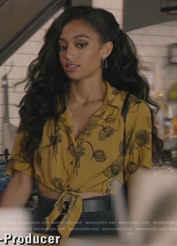 Olivia’s mustard floral print blouse on All American