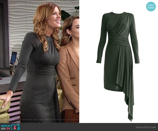 Paisie Jersey Dress With Ruched Detail & Side Skirt Drape In Dark Green worn by Phyllis Summers (Michelle Stafford) on The Young and the Restless