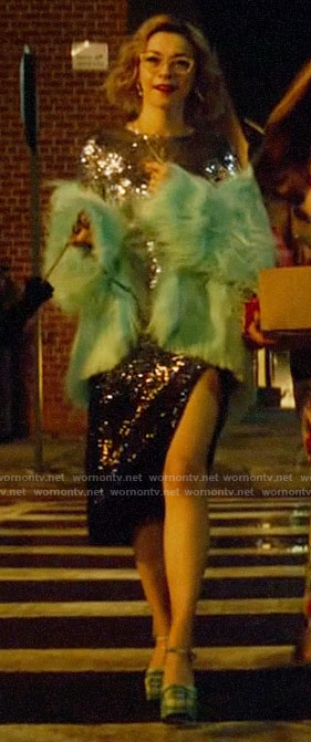 Pepper's ombre sequin dress with slit on Katy Keene