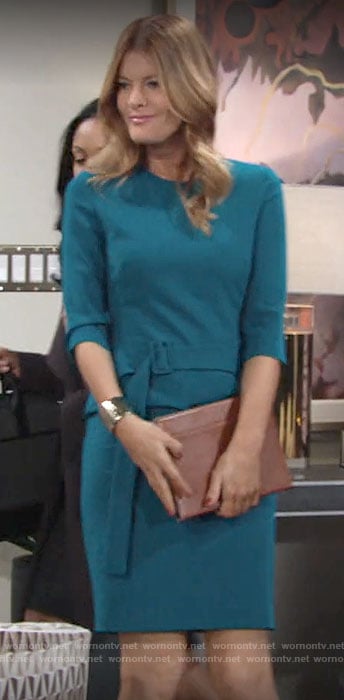 Phyllis’s teal green belted dress on The Young and the Restless