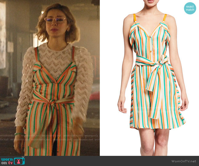 Pinko Andreina Striped Button-Front Dress worn by Pepper Smith (Julia Chan) on Katy Keene