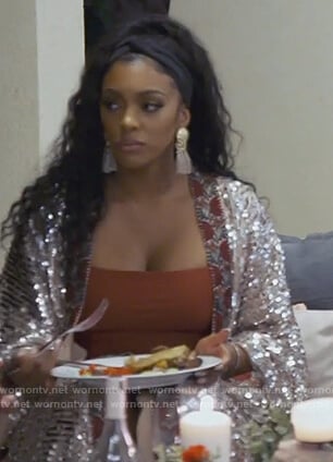 Porsha’s sequin wrap jacket on The Real Housewives of Atlanta