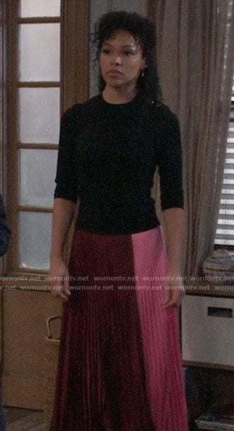Portia’s red and pink pleated skirt on General Hospital
