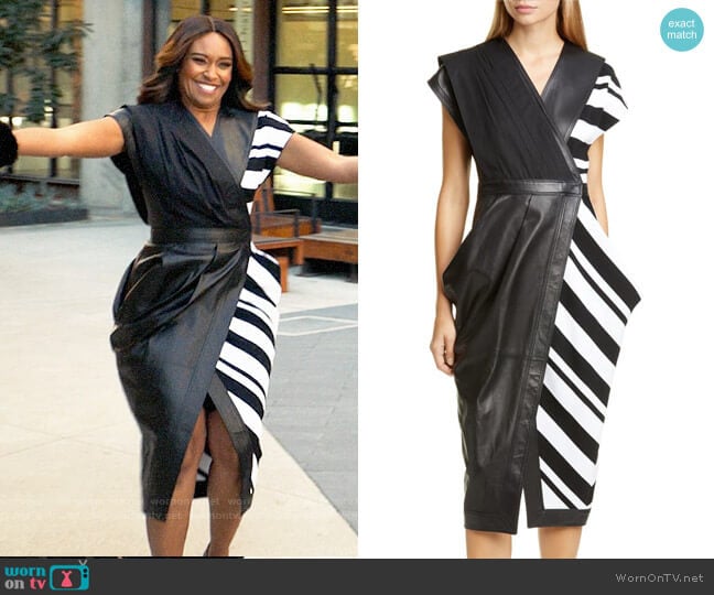 Proenza Schouler Stripe Silk Crepe & Leather Midi Wrap Dress worn by Rachel Audubon (Michelle Bathe) on All Rise